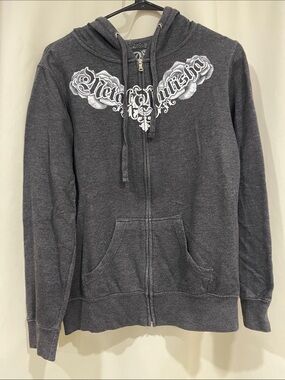 Metal Mulisha Charcoal Gray Zip-Up Hoodie with White Graphic